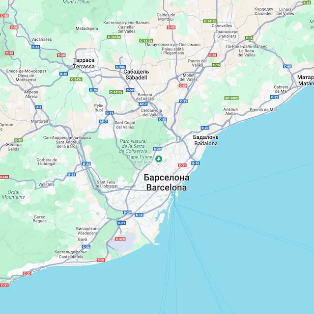 Карта зоны обслуживания - Барселона и 50 км вокруг